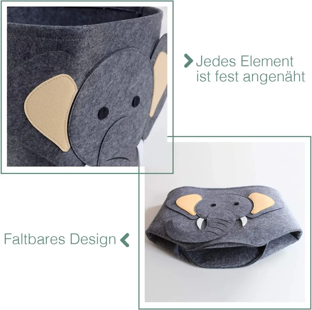 Elefant | Aufbewahrungsbox aus Filz | Langlebige Box zur Aufbewahrung von Spielzeug, Kleidung oder Kuscheltieren