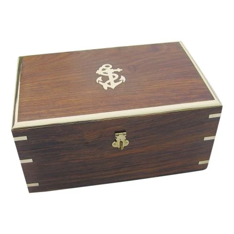 Holzbox mit Anker und Messingdeckel – große maritime Aufbewahrungsbox aus Holz