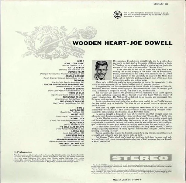 LP - Joe Dowell - Wooden Heart