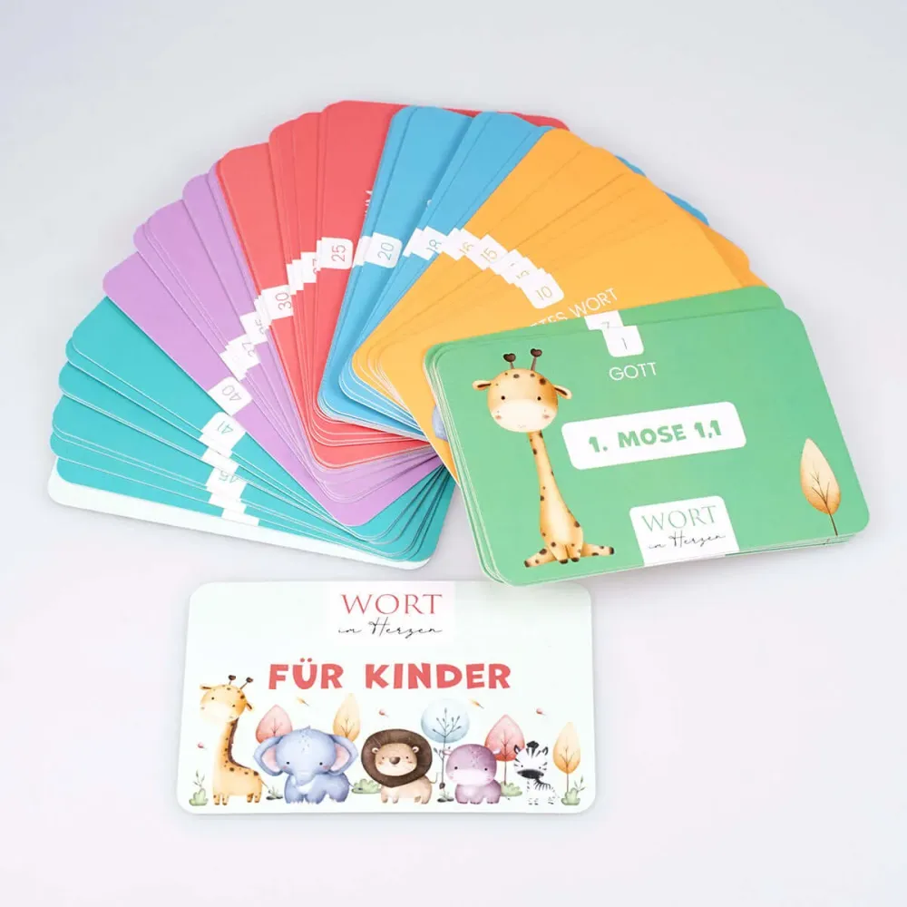 Wort im Herzen "Für Kinder" + Aufbewahrungsbox · Bibelvers-Lernkarten