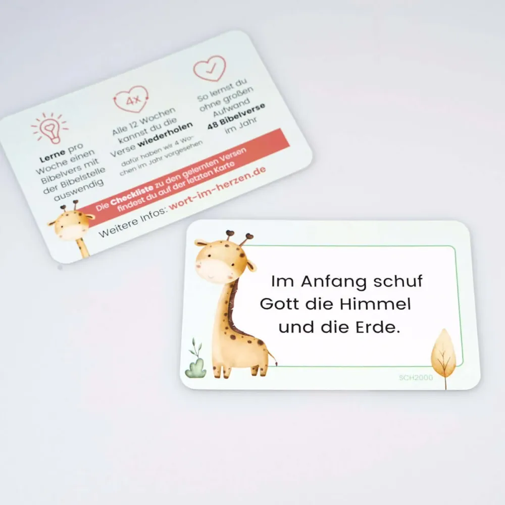 Wort im Herzen "Für Kinder" + Aufbewahrungsbox · Bibelvers-Lernkarten