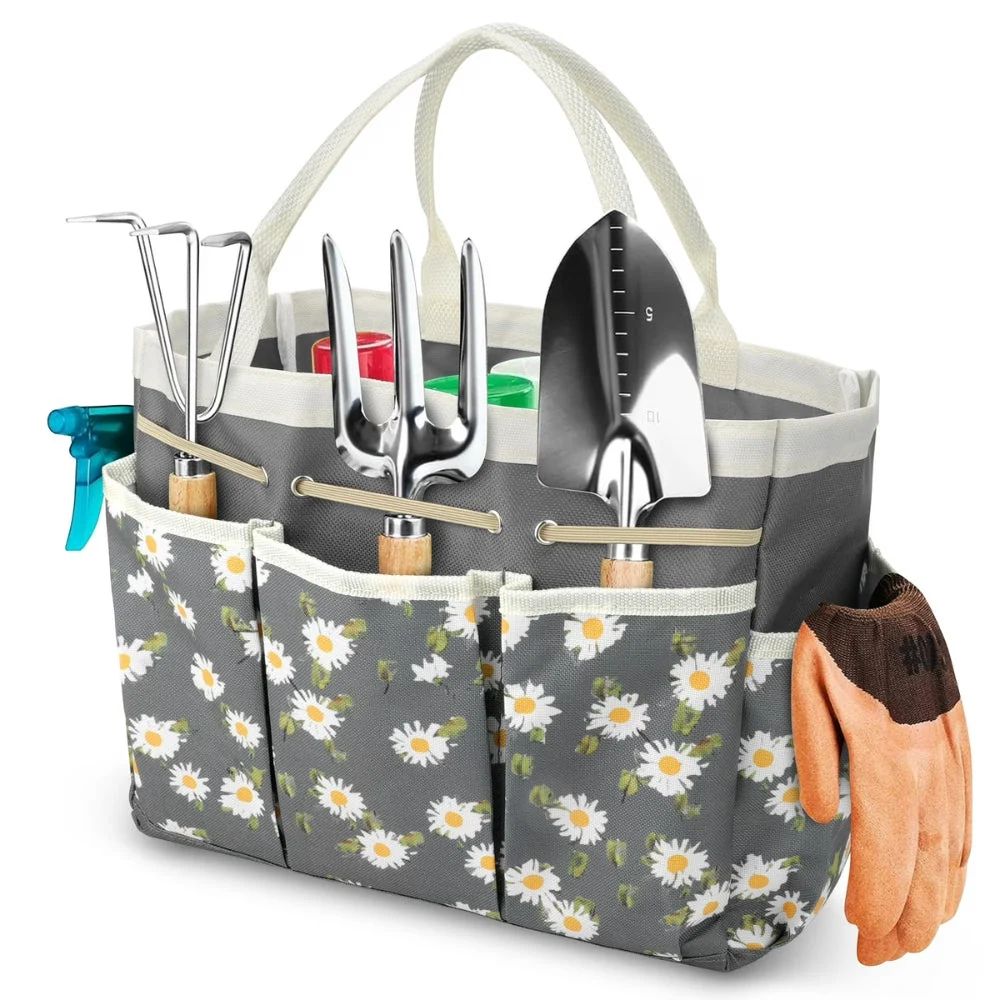 Oxford Floral Garden Tool Organizer Bag Black Casa & Beyond