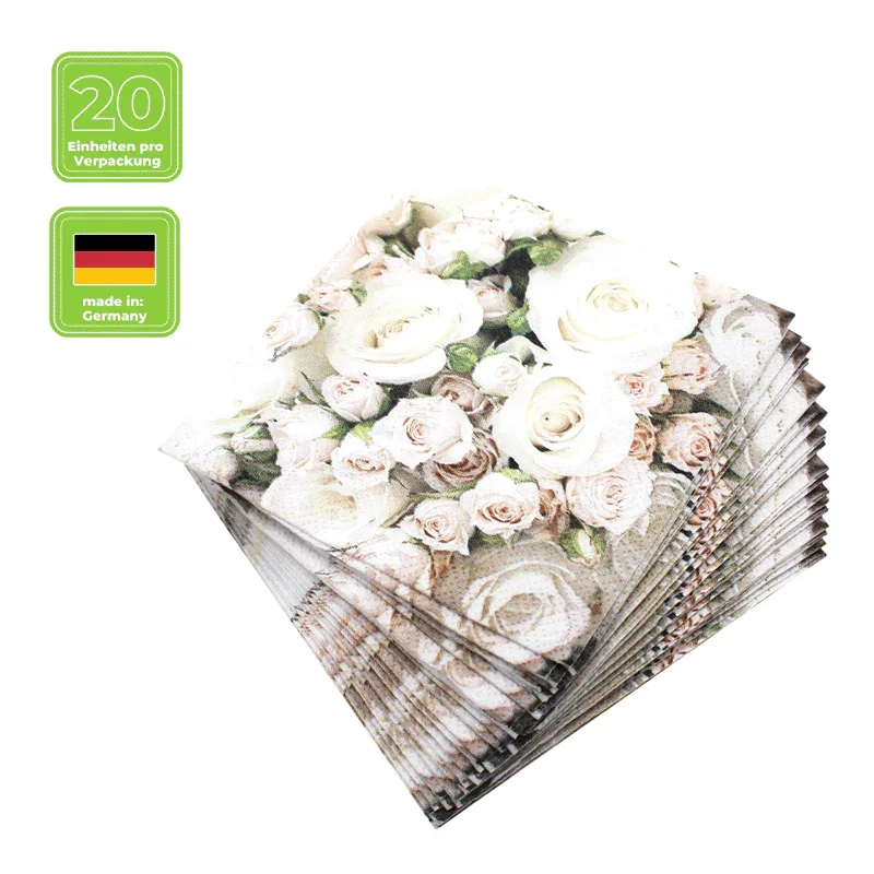 Cocktailservietten „Romantic Roses“, 25x25 cm, 3-lagig, Home Fashion®, 20 Stück