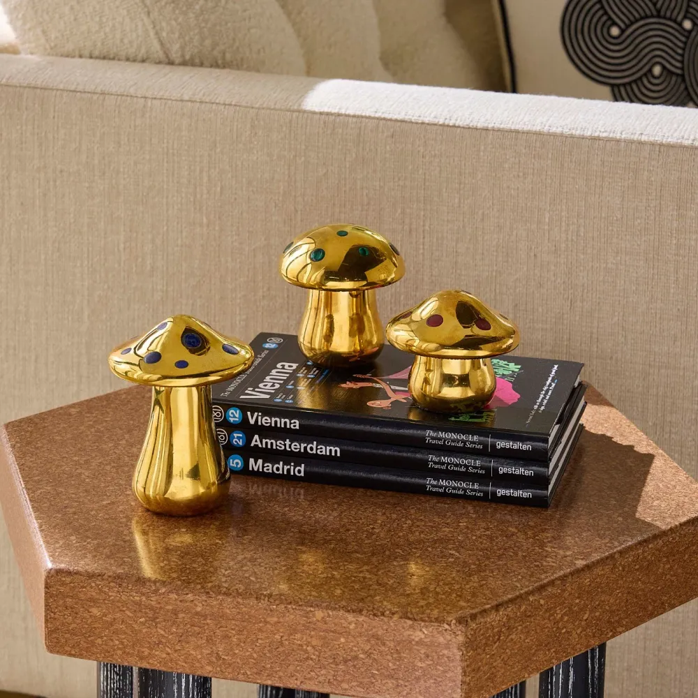 Jonathan Adler Aufbewahrungsdose Brass Mushroom Small | Messing mit echter roten Jade