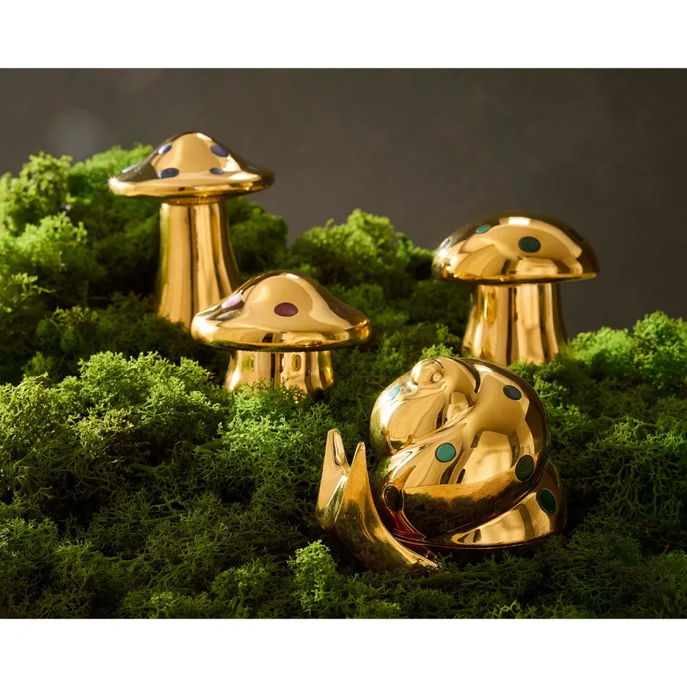 Jonathan Adler Aufbewahrungsdose Brass Mushroom Small | Messing mit echter roten Jade