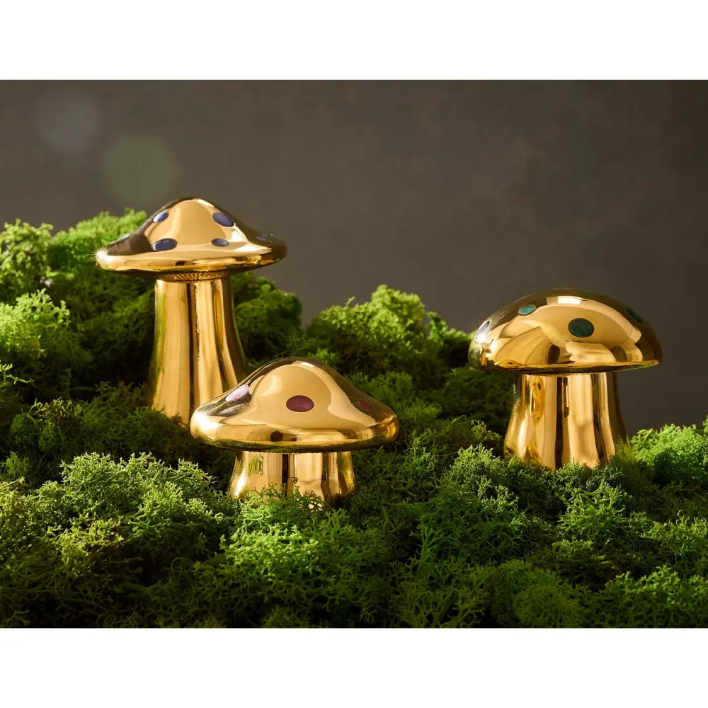 Jonathan Adler Aufbewahrungsdose Brass Mushroom Small | Messing mit echter roten Jade