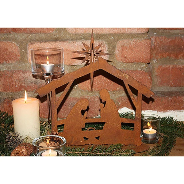 Rost Weihnachtsdeko Krippe aus Metall | Vintage Deko Krippe mit Figuren
