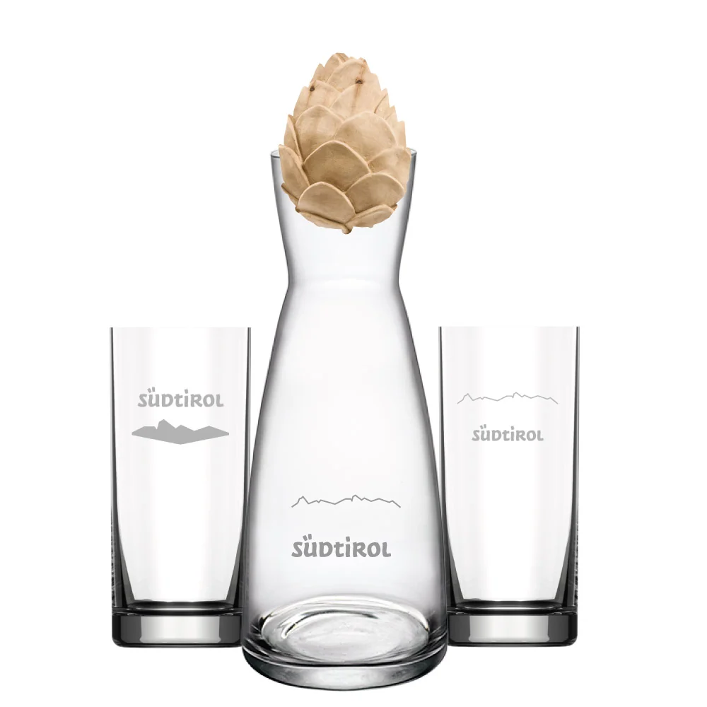 Alpinum® "Uans" - Set mit Karaffe + Zirbenzapfen und 2 Wassergläser (Kopie)