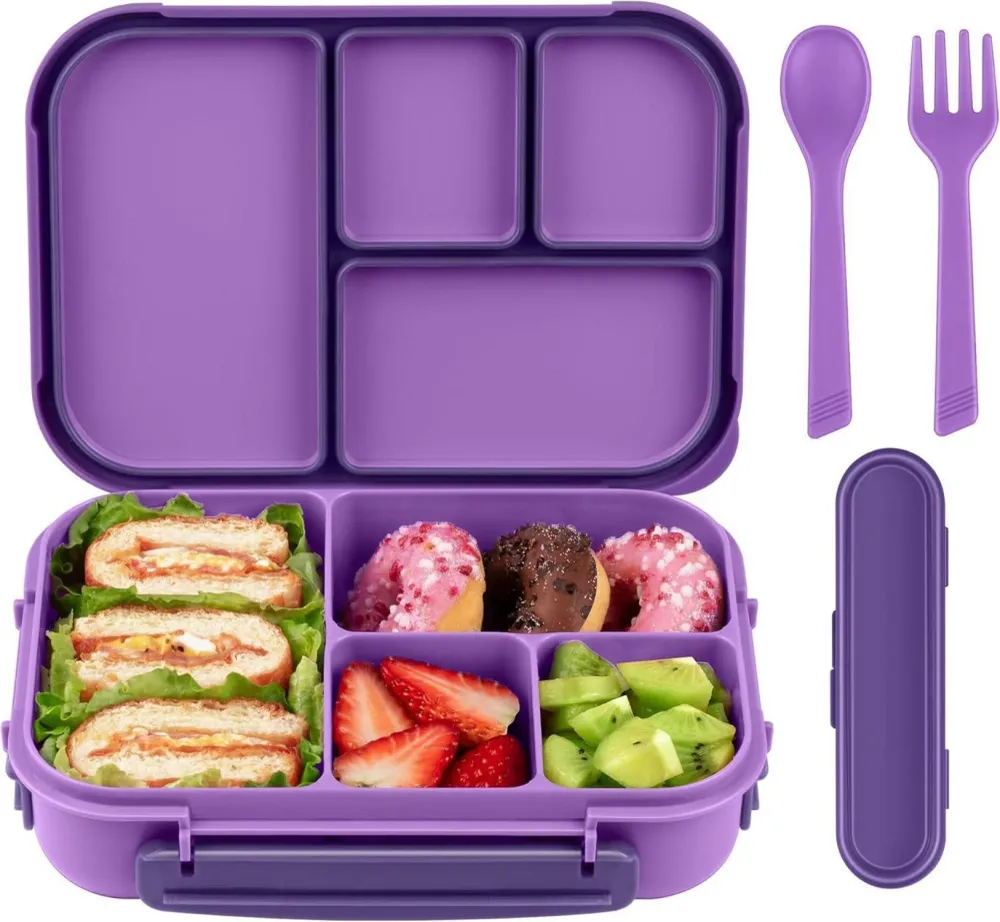 Amathley Lunchbox Kinder Bento Box 1200ml mit Besteck und