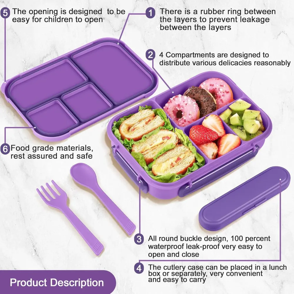Amathley Lunchbox Kinder Bento Box 1200ml mit Besteck und