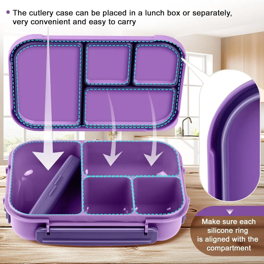 Amathley Lunchbox Kinder Bento Box 1200ml mit Besteck und