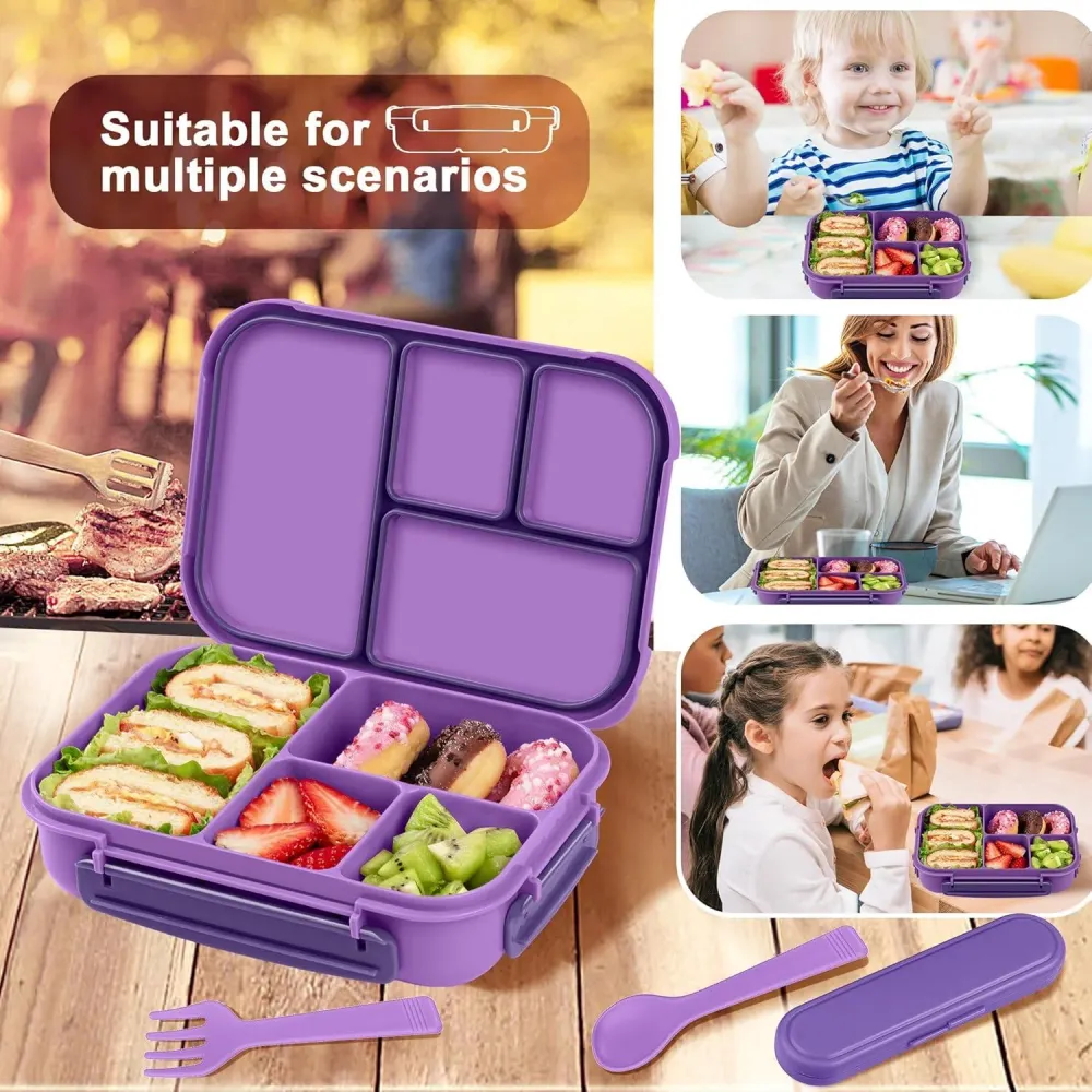 Amathley Lunchbox Kinder Bento Box 1200ml mit Besteck und