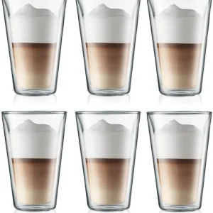 Bodum Doppeltwandige Latte Macchiato Gläser Kanne - Patentiertes Ventil - 400 ml - 6 Stück