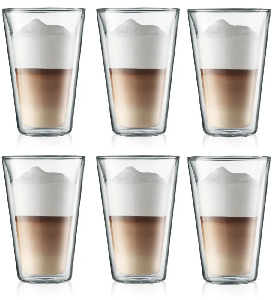 Bodum Doppeltwandige Latte Macchiato Gläser Kanne - Patentiertes Ventil - 400 ml - 6 Stück