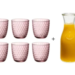 Bormioli Rocco Gläser Slot Rosa 290 ml - 6 Stück + Cookinglife Karaffe 1 Liter