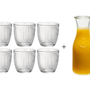 Bormioli Rocco Wassergläser Linie Transparent 290 ml - 6 Stück + Cookinglife Karaffe 1 Liter