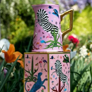 Kleine Karaffe „Jug Ceramic Pink“ Jungle-Motiv