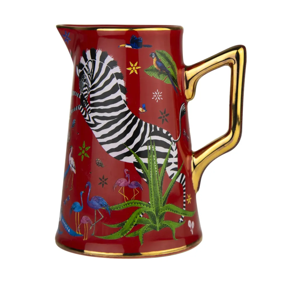 Kleine Karaffe „Jug Ceramic Red“ Jungle-Motiv