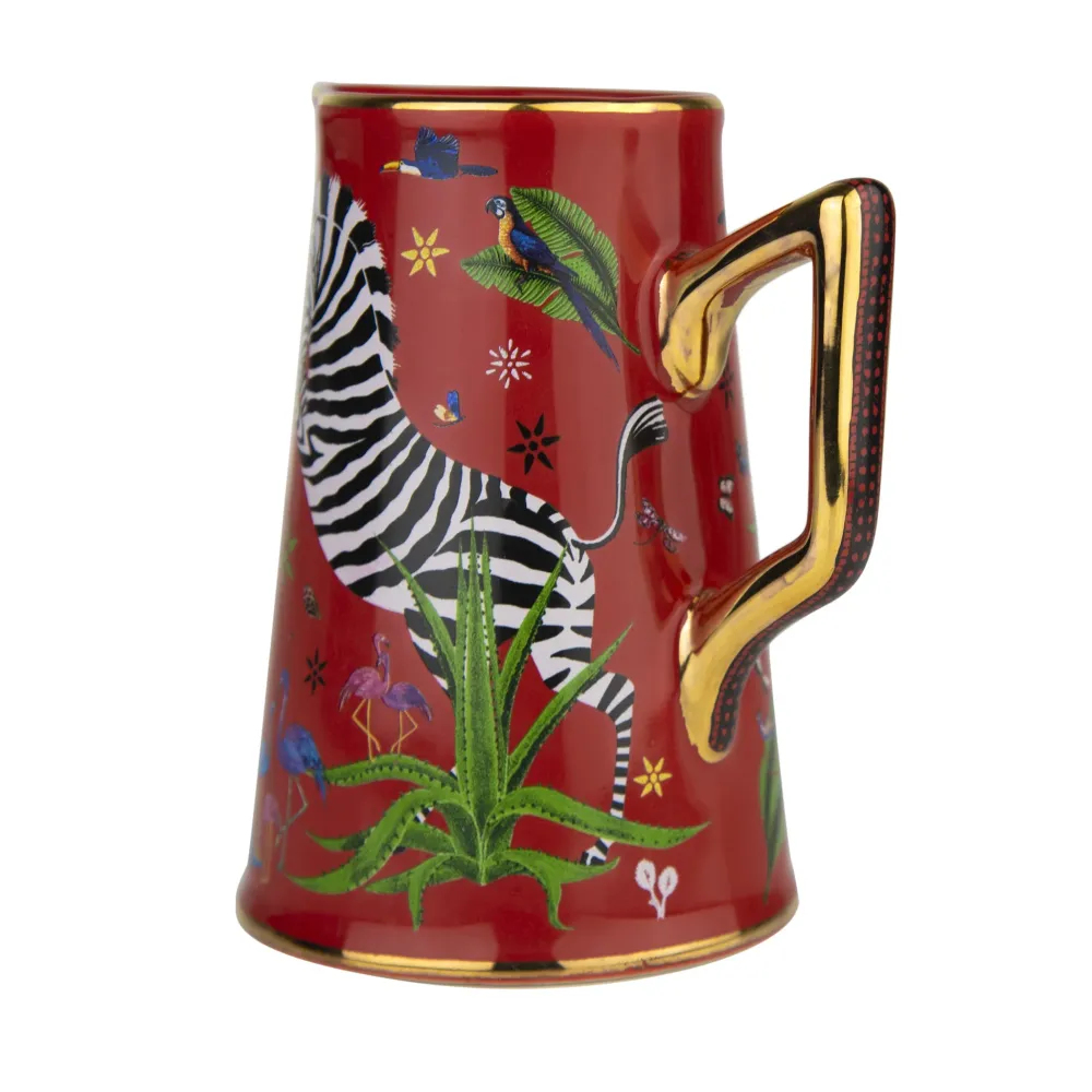 Kleine Karaffe „Jug Ceramic Red“ Jungle-Motiv