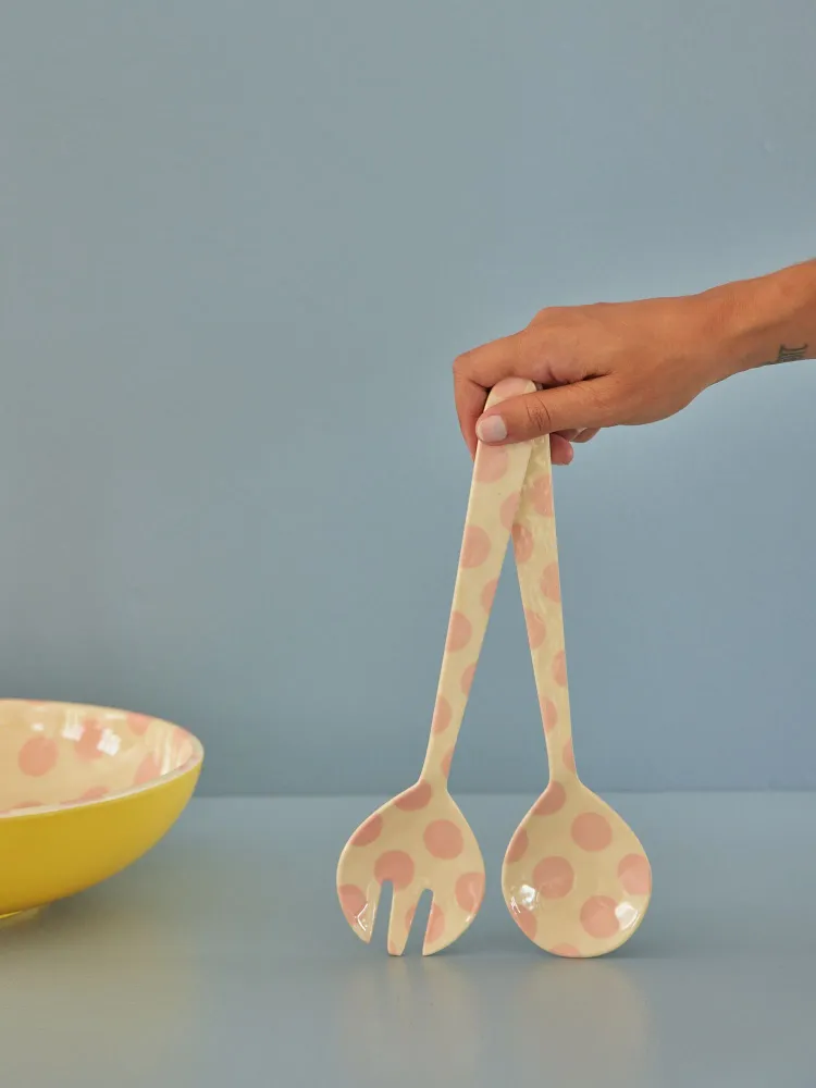Salat Besteck - Hellrosa - Pink Dots Print