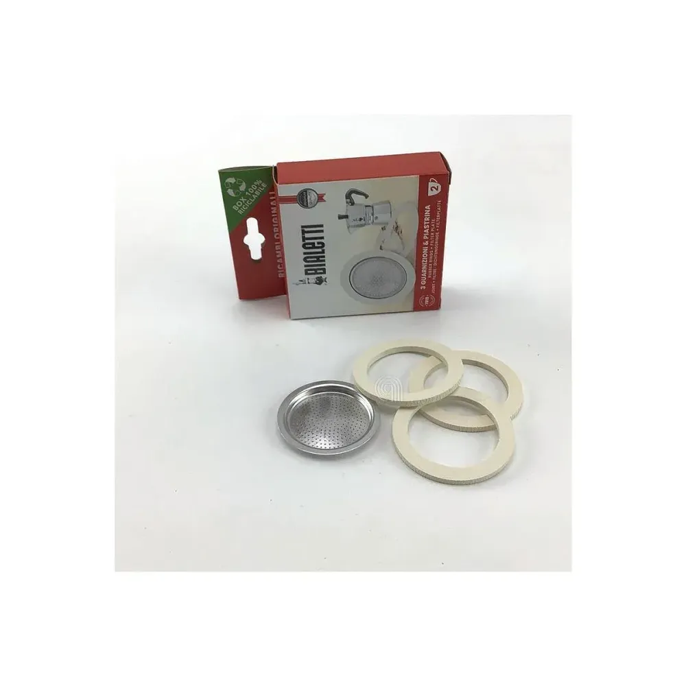 Set mit 3 Dichtungen und 2-Tassen-Platte für originale Bialetti Moka-Kanne