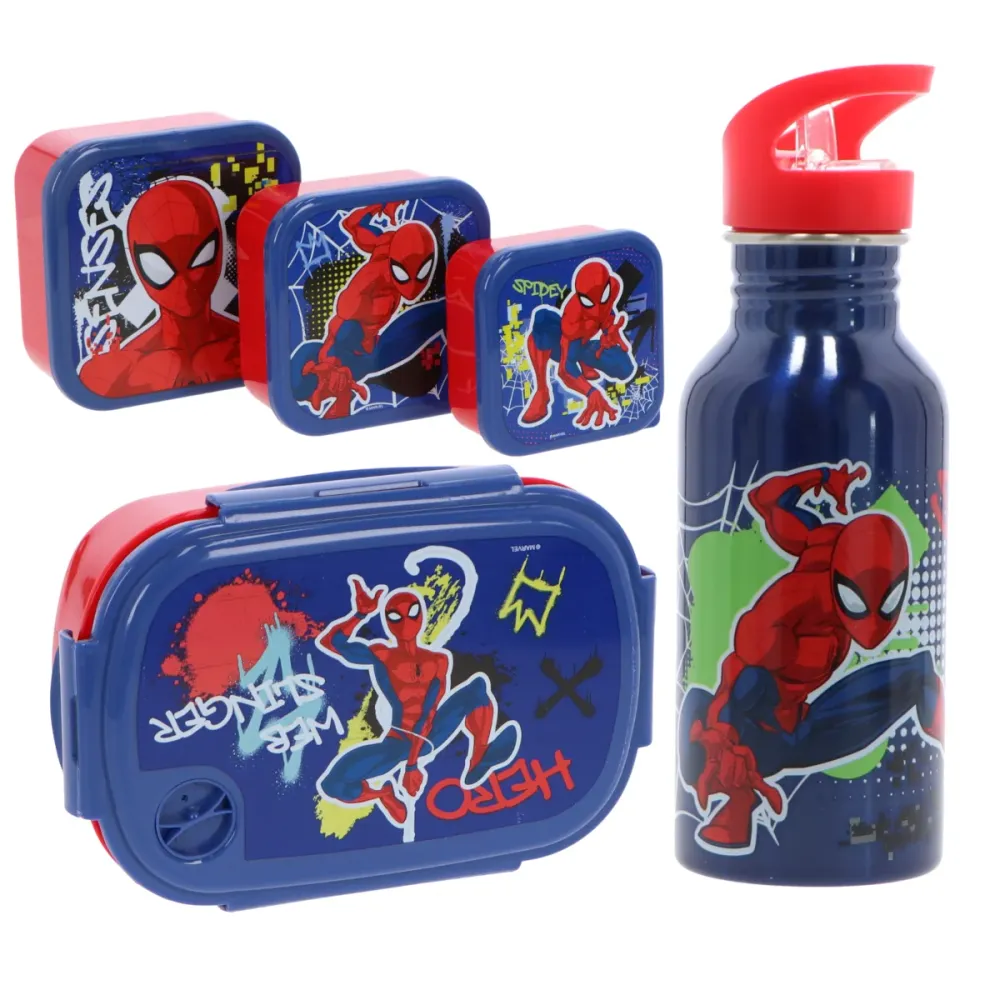 Spiderman Kinder Lunchset – 5-teilig Brotdose Trinkflasche Besteck