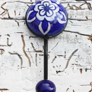 Garderobenhaken, Keramikhaken, Wandhaken, Kleiderhaken, blau