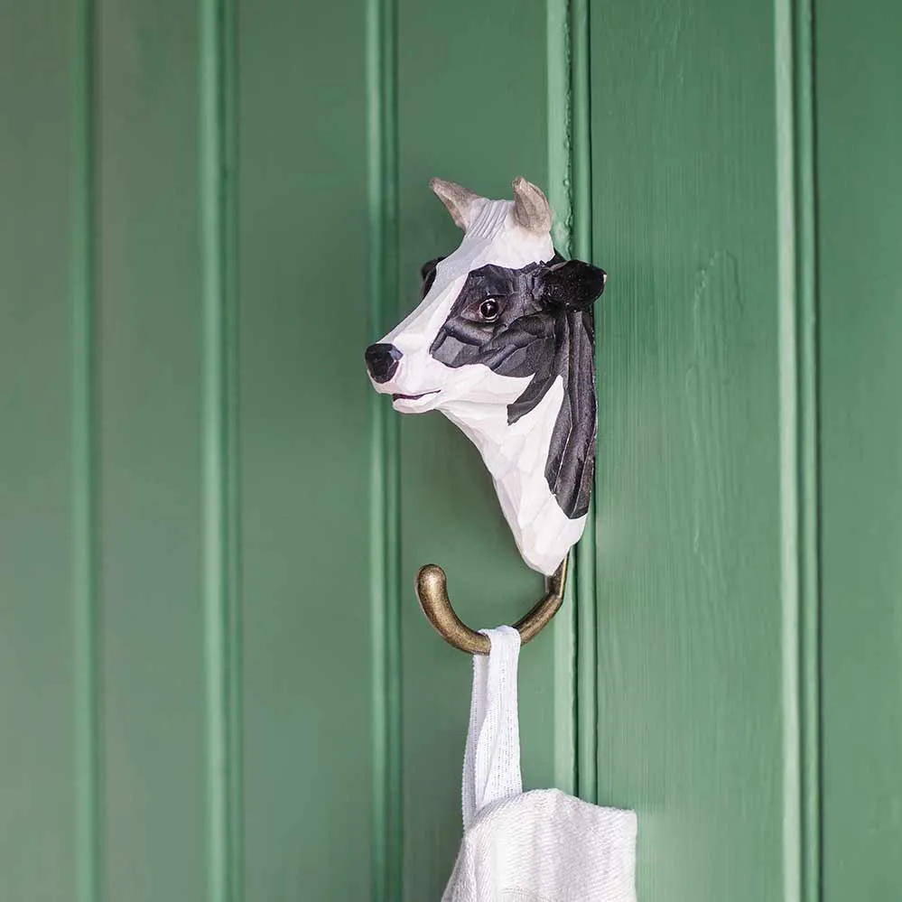 Wildlife Garden | Handgeschnitzter Wandhaken aus Holz 'Kuh'