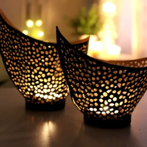 2er Set Kerzenhalter Kerzenständer Teelichthalter Tischdeko Teelichtschale Gold oder Kupfer Metall Modern Kerze Deko Windl...