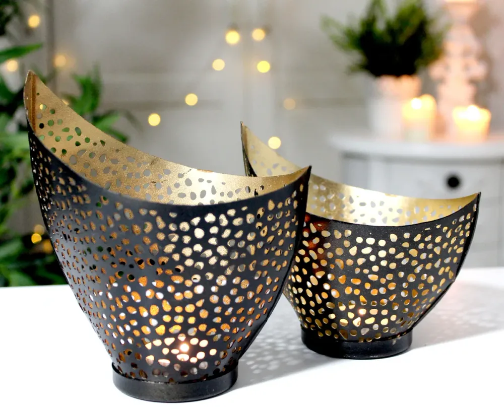 2er Set Kerzenhalter Kerzenständer Teelichthalter Tischdeko Teelichtschale Gold oder Kupfer Metall Modern Kerze Deko Windl...