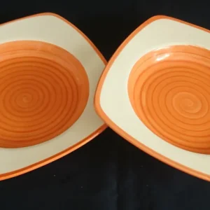2er Set SUPPENTELLER - Keramik / Steingut, Wirbel Kreise Spirale Rand Motiv Dekor