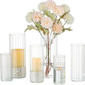 6er Glaszylinder Kerzenhalter Set für Hochzeit & Deko