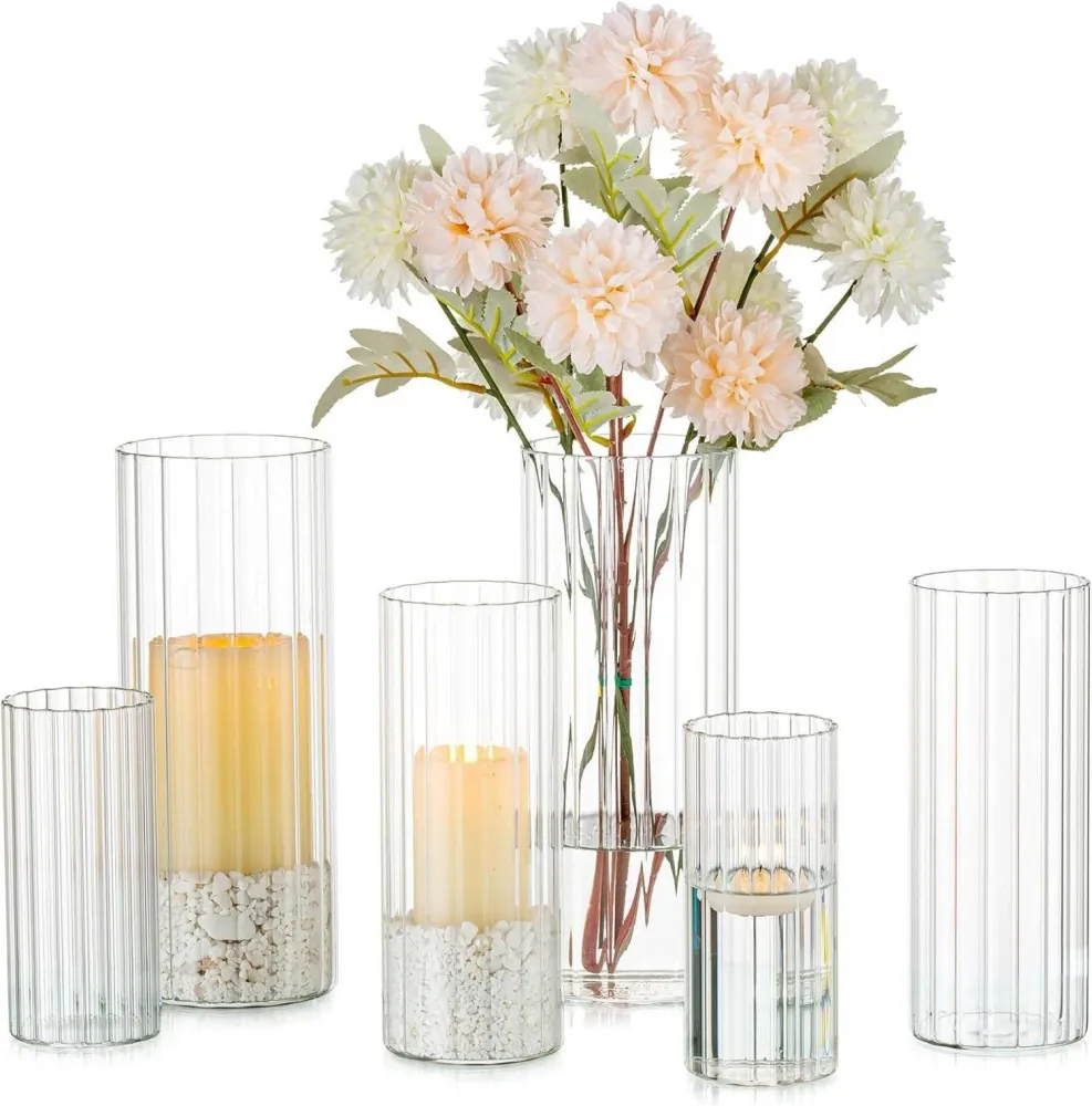 6er Glaszylinder Kerzenhalter Set für Hochzeit & Deko