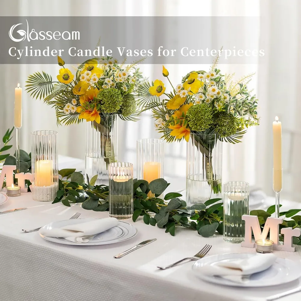 6er Glaszylinder Kerzenhalter Set für Hochzeit & Deko