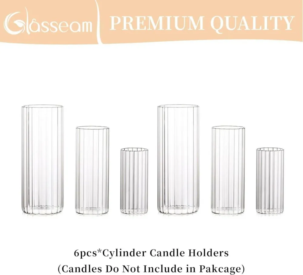 6er Glaszylinder Kerzenhalter Set für Hochzeit & Deko