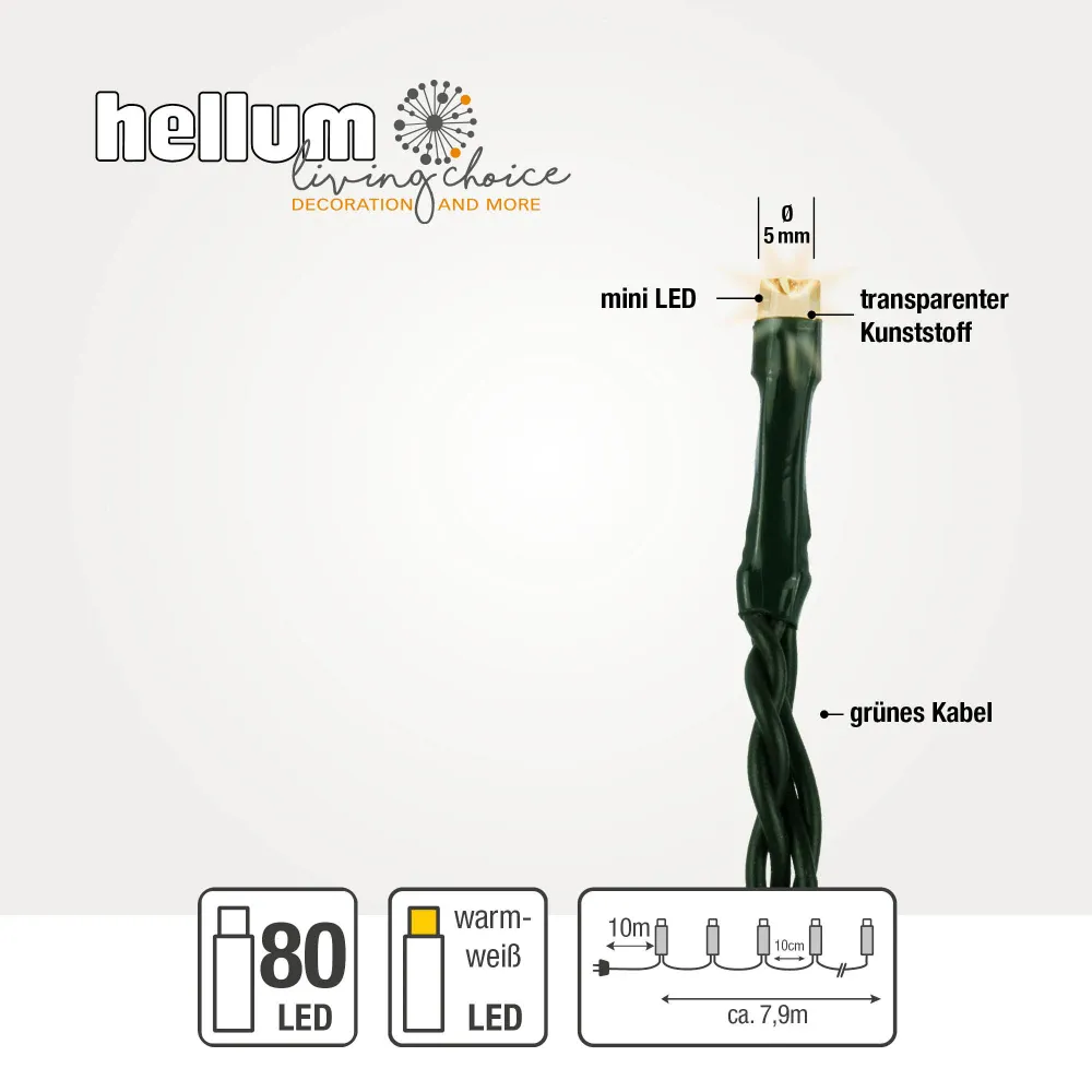 80-tlg. LED-Lichterkette, warm-weiße LEDs, Außen-Trafo