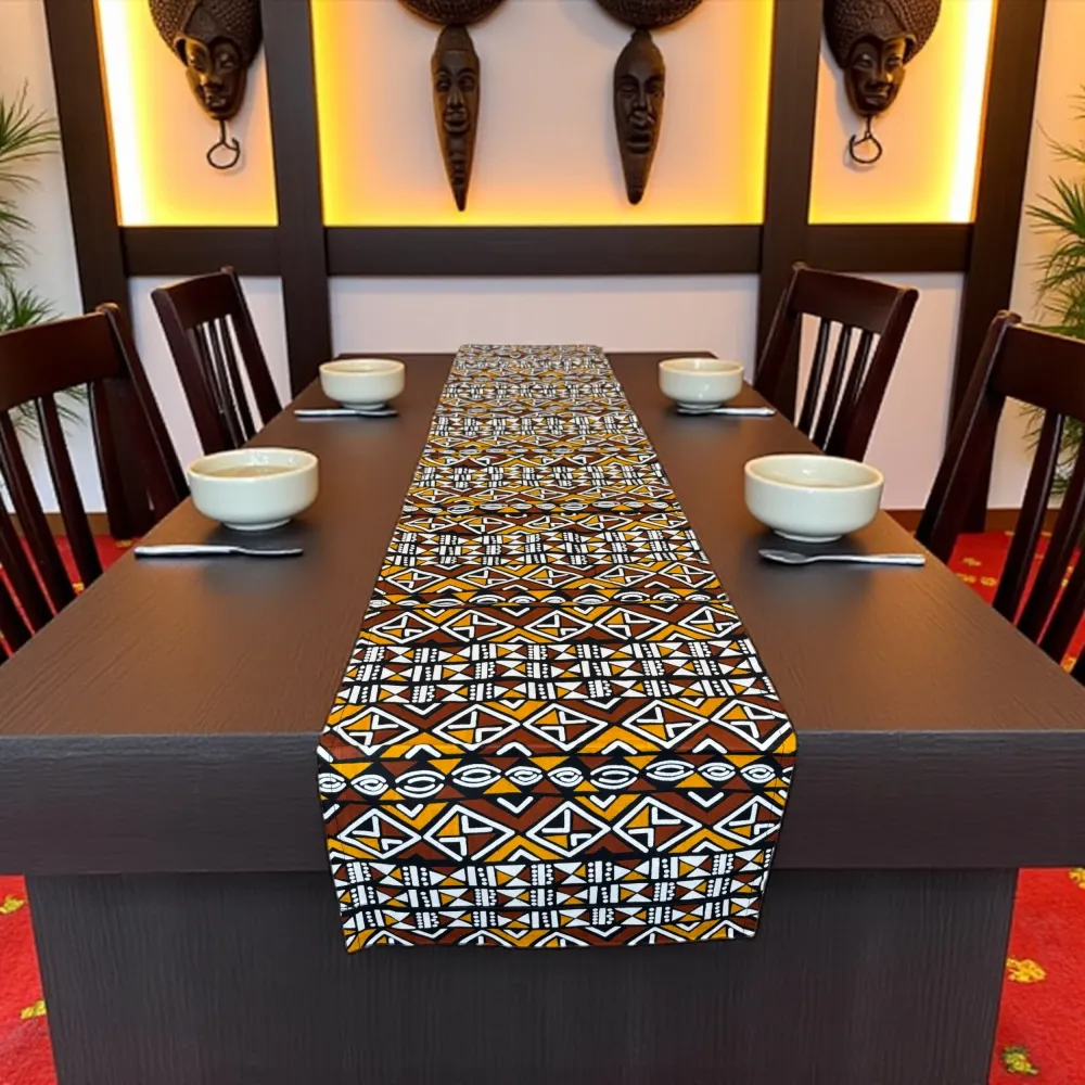 Afrikanischer Print Tischläufer - Tischdecke - Braun Bogolan