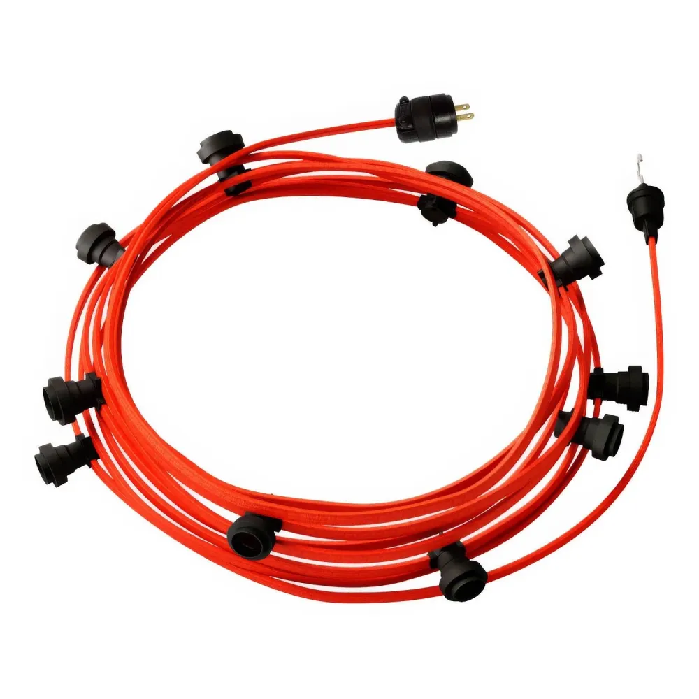 Anschlussfertige 12-Meter-Lichterkette mit 5 schwarzen Fassungen, Haken und Stecker – CF15