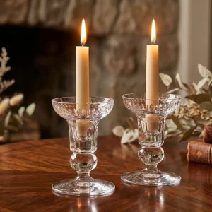 2x Antiquitäten Kerzenständer Glas Vintage Halter Sammler