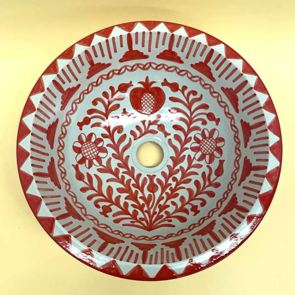 Arabisches Keramikwaschbecken Fez 40cm Granadino Rot | Marokkanisches Kunsthandwerk