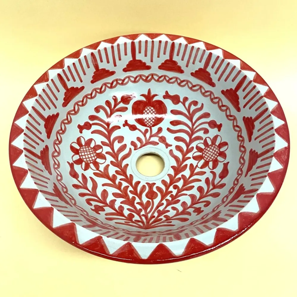 Arabisches Keramikwaschbecken Fez 40cm Granadino Rot | Marokkanisches Kunsthandwerk