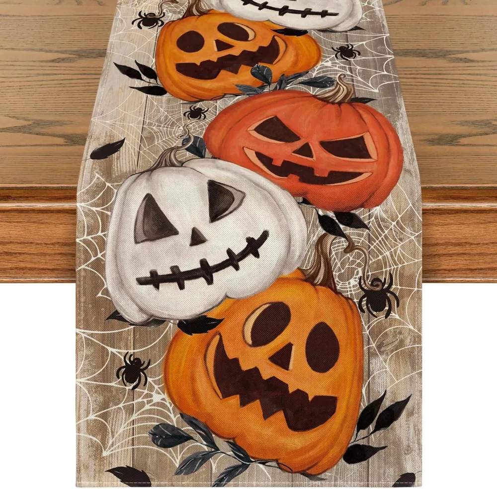 Artoid Halloween Tischläufer Kürbisse Spinnennetz 40x300 cm
