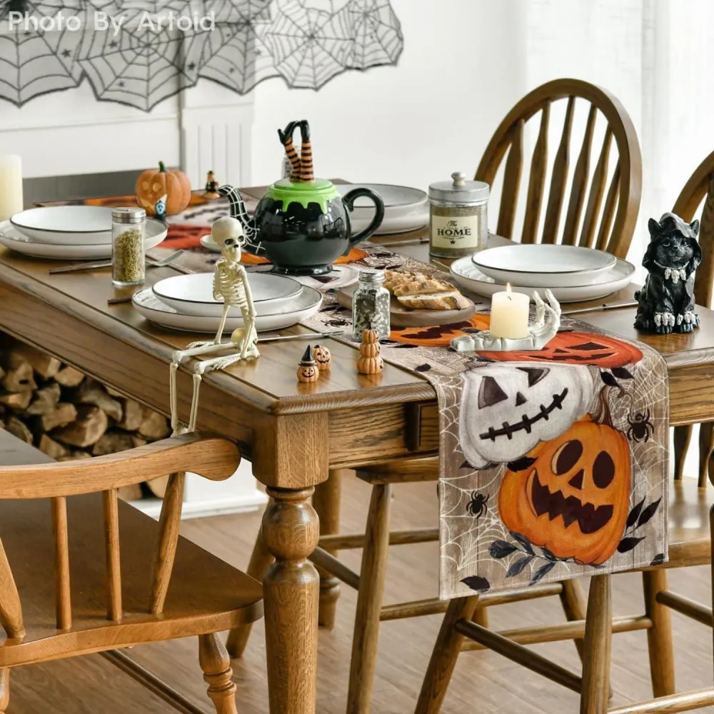 Artoid Halloween Tischläufer Kürbisse Spinnennetz 40x300 cm