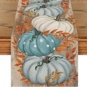 Artoid Mode Herbst Tischläufer Blau Kürbisse Deko 40x100 cm