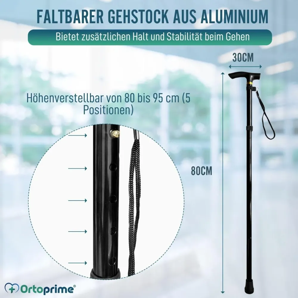 Ausziehbarer und höhenverstellbarer Gehstock | Schwarz