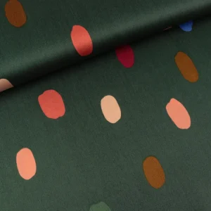 Baumwollsatin Webware Summer Spot bunt auf Dark green Nerida Hansen