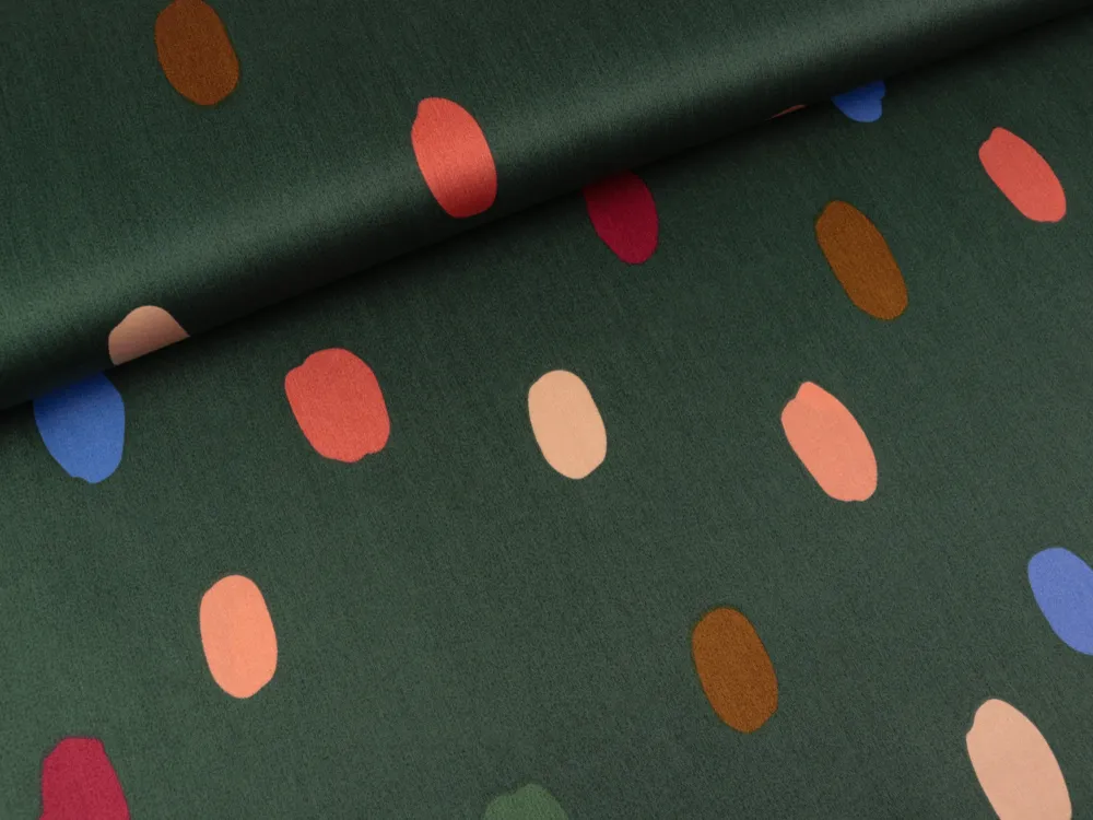 Baumwollsatin Webware Summer Spot bunt auf Dark green Nerida Hansen