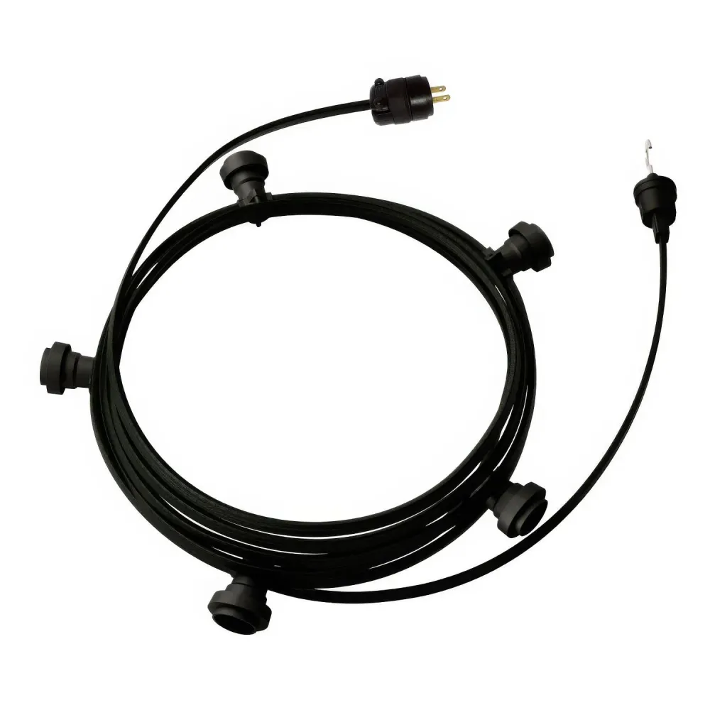 Betriebsfertige 7,5-Meter-Lichterkette mit 5 schwarzen Fassungen, Haken und Stecker – CM04