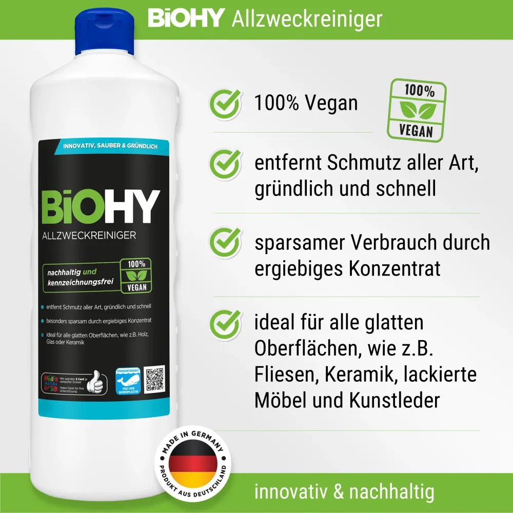 BiOHY Profi Reinigungsmittel-Komplett-Set (8x1l Flasche) + Dosierer