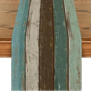 Blauer Rustikaler Holz Tischläufer Herbst Dekoration 40x180